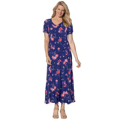 Plus Size Women's Short-Sleeve Crinkle Dress by Woman Within in Evening Blue Wild Floral (Size 2X)