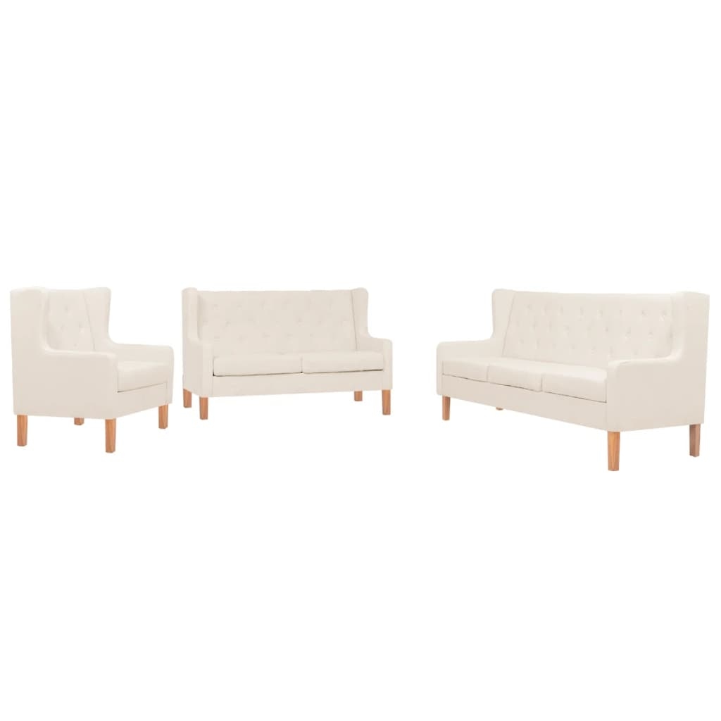vidaXL Sofa-Set 3-tlg. Stoff Cremeweiß Image
