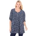 Plus Size Women's 7-Day Three-Quarter Sleeve Pintucked Henley Tunic by Woman Within in Navy Flower Garden (Size 2X)