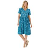 Plus Size Women's Woven Button Front Crinkle Dress by Woman Within in Deep Teal Leaves (Size 2X)