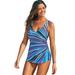 Plus Size Women's Sarong Front One Piece Swimsuit by Swimsuits For All in Multi Prism (Size 24)