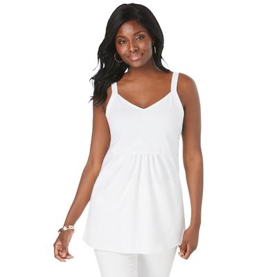 Plus Size Women's Stretch Cotton Shirred Tank by Jessica London in White (Size 12)