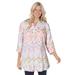 Plus Size Women's Three-Quarter Sleeve Tab-Front Tunic by Woman Within in White Garden Print (Size M)