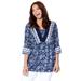 Plus Size Women's Veranda Lace Trim Tunic by Catherines in Navy Floral (Size 5X)