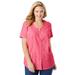 Plus Size Women's Seersucker Baseball Shirt by Woman Within in Vivid Red Gingham (Size 3X)