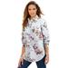 Plus Size Women's Long-Sleeve Kate Big Shirt by Roaman's in White Mixed Flowers (Size 34 W) Button Down Shirt Blouse