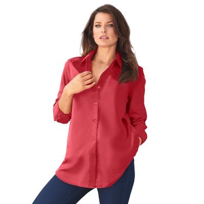 Plus Size Women's Long-Sleeve Kate Big Shirt by Roaman's in Antique Strawberry (Size 40 W) Button Down Shirt Blouse
