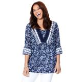 Plus Size Women's Veranda Lace Trim Tunic by Catherines in Navy Floral (Size 0X)