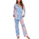 Molly Moda Women's Tie Dye Long Sleeve Shirt and Trouser Pyjama Set Soft Cotton Loungewear PJs Top & Bottom 2 Pieces Sleep Nightwear 18 XL Pink Blue