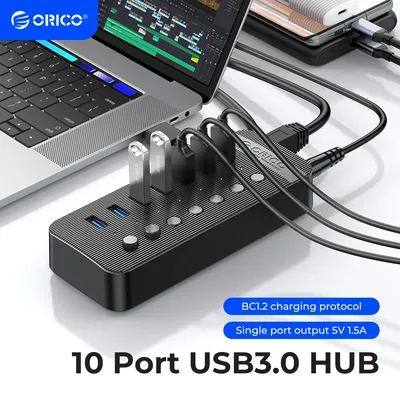 ORICO – HUB industriel USB 3.0 7/10/13/16 ABS séparateur OTG interrupteur marche/arrêt avec