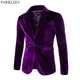 Blazer en Velours Violet Brcorporelle pour Homme Veste à un Bouton Slim Fit pour Boîte de Nuit