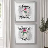 The Holiday Aisle® Snowman Happy Holidays - 2 Piece Textual Art Print Set Paper, Solid Wood in Black/Gray/Green | 34.5 H x 69 W x 1.5 D in | Wayfair