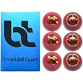 BT Red Cricket Ball - Pack of 6 Genuine Leather Cricket Balls for International Standard Cricket and Practice | Bat-Friendly Hard Cricket Ball Made from Sustainable Sources | 156g
