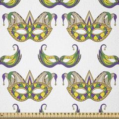East Urban Home Mardi Gras Fabric By The Yard, Pattern Withs Traditional Carnival Celebration Costume in White | 36 W in | Wayfair