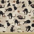 East Urban Home Ambesonne Cat Fabric By The Yard, Hand Drawn Feline Pattern House Pet Playing w/ Mouse & A Ball Of Yarn in White | 36 W in | Wayfair