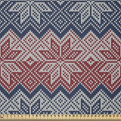 East Urban Home Ambesonne Nordic Fabric By The Yard, Traditional Knitting Motif w/ Retro Style Floral Old Fashion Image in White | 36 W in | Wayfair