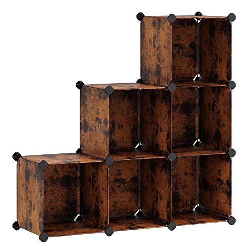 SONGMICS Cube Storage Organizer, 6-Cube Bookshelf, Closet Organizers and Storage, Modular Bookcase, Storage Shelving for Bedroom, Living Room, Home Office, with Rubber Mallet, Rustic Brown ULPC111A01