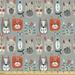 East Urban Home Cartoon Fabric By The Yard, Animals Theme Hand Drawn Various Type Cat Faces Expressions On Gray Background | 58 W in | Wayfair