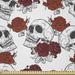 East Urban Home Skull Fabric By The Yard, Retro Gothic Dead Head Skeleton w/ Roses Halloween Theme Spooky Trippy Romantic | 36 W in | Wayfair