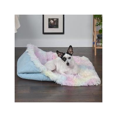 FurHaven Self-Warming Convertible Cuddle Mat Bolster Cat & Dog Bed, Large, Rainbow
