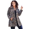 Plus Size Women's Plush Fleece Jacket by Roaman's in Khaki Graphic Spots (Size 4X) Soft Coat