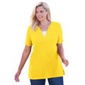 Plus Size Women's Split-Neck Henley Thermal Tee by Woman Within in Primrose Yellow (Size 14/16) Shirt