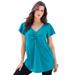 Plus Size Women's Flutter-Sleeve Sweetheart Ultimate Tee by Roaman's in Deep Turquoise (Size 12) Long T-Shirt Top
