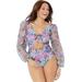 Plus Size Women's Cup Sized Chiffon Sleeve One Piece Swimsuit by Swimsuits For All in Garden Dream (Size 16 E/F)