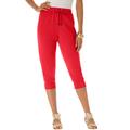 Plus Size Women's Drawstring Soft Knit Capri Pant by Roaman's in Vivid Red (Size S)