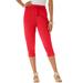 Plus Size Women's Drawstring Soft Knit Capri Pant by Roaman's in Vivid Red (Size S)