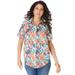 Plus Size Women's Short-Sleeve Kate Big Shirt by Roaman's in Orange Paradise Garden (Size 22 W) Button Down Shirt Blouse