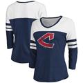 Women's Fanatics Branded Heathered Navy/White Cleveland Indians Two-Toned Distressed Cooperstown Collection Tri-Blend 3/4-Sleeve V-Neck T-Shirt