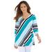 Plus Size Women's Diagonal Stripe V-Neck Tee by Roaman's in Paradise Turq Multi (Size M) Shirt