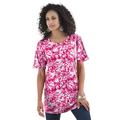 Plus Size Women's Crewneck Ultimate Tee by Roaman's in Pink Graphic Leaves (Size 1X) Shirt