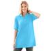 Plus Size Women's Elbow-Sleeve Polo Tunic by Woman Within in Paradise Blue (Size 4X) Polo Shirt