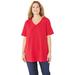 Plus Size Women's Suprema® Short Sleeve V-Neck Tee by Catherines in Classic Red (Size 5X)