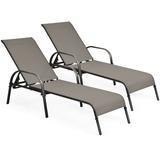 Costway 2 Pcs Outdoor Patio Lounge Chair Chaise Fabric with Adjustable Reclining Armrest-Brown