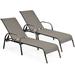 Costway 2 Pcs Outdoor Patio Lounge Chair Chaise Fabric with Adjustable Reclining Armrest-Brown