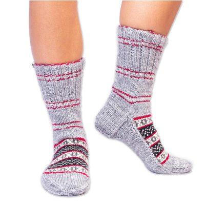 'Thick Slipper Style Hand-Knit Calf-Length Grey Winter Socks'