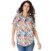 Plus Size Women's Short-Sleeve Kate Big Shirt by Roaman's in Orange Paradise Garden (Size 24 W) Button Down Shirt Blouse