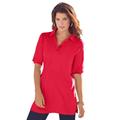 Plus Size Women's Oversized Polo Tunic by Roaman's in Vivid Red (Size 42/44) Short Sleeve Big Shirt