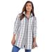 Plus Size Women's Kate Tunic Big Shirt by Roaman's in White Black Stripe (Size 20 W) Button Down Tunic Shirt