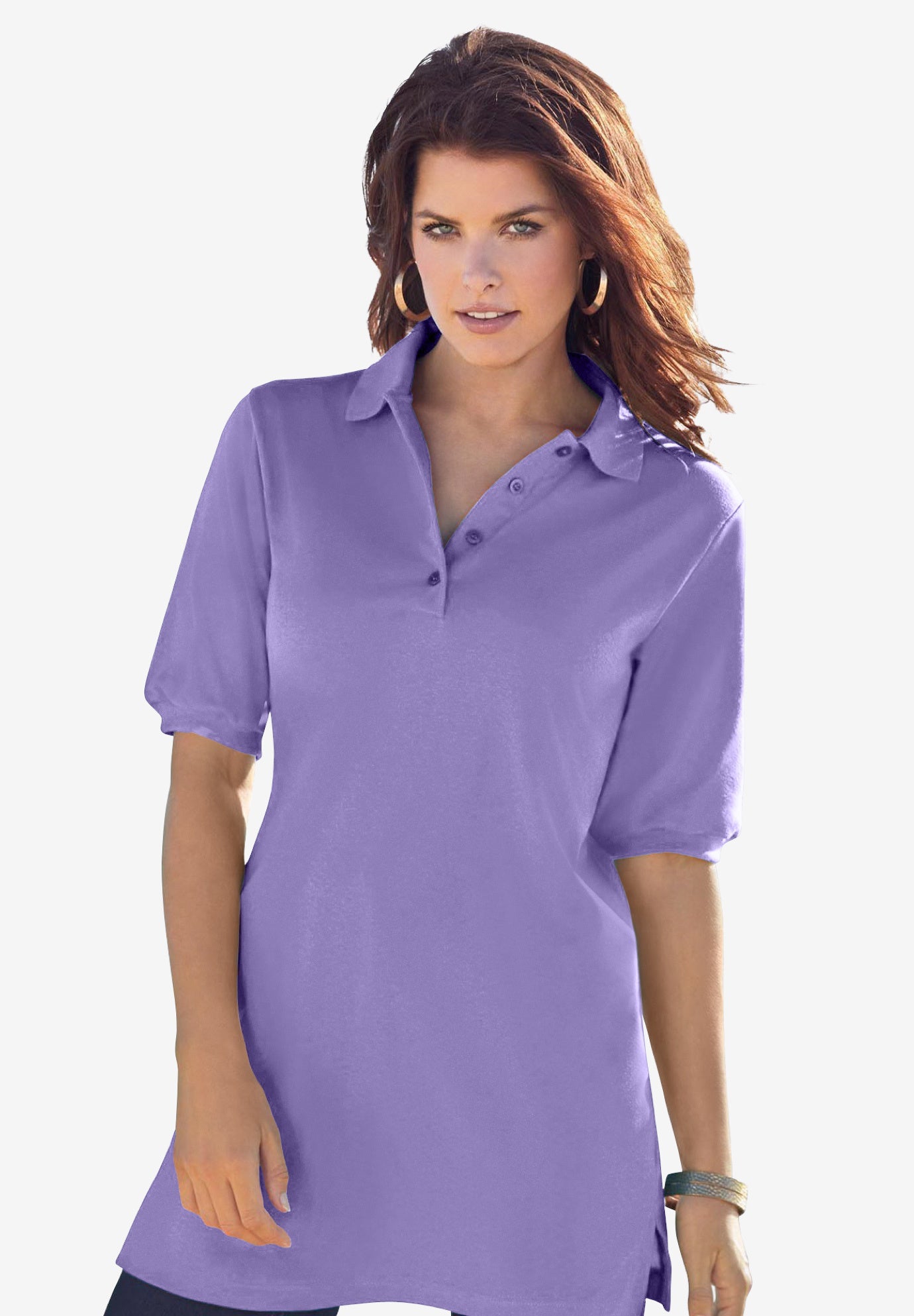 Plus Size Women's Oversized Polo Tunic by Roaman's in Vintage Lavender (Size 26/28) Short Sleeve Big Shirt