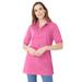 Plus Size Women's Oversized Polo Tunic by Roaman's in Vintage Rose (Size 38/40) Short Sleeve Big Shirt
