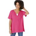 Plus Size Women's Split-Neck Henley Thermal Tee by Woman Within in Raspberry Sorbet (Size 26/28) Shirt