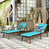 Rosecliff Heights 3Pcs Protable Patio Cushioned Rattan Lounge Chair Set w/ Folding Table-Turquoise Wood in Blue/Brown | Wayfair