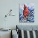 The Holiday Aisle® Red Cardinal Perched On Pine Branch Over Blue Metal in Blue/Red | 40 H x 30 W x 1.5 D in | Wayfair