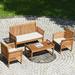 Dovecove Bovina 8pcs Wooden Patio Conversation Set Outdoor Furniture Set W/Cushion Wood/Natural Hardwoods in Brown/White | Wayfair