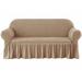 Winston Porter Stretchable Seersucker Box Cushion Sofa Slipcover Polyester in White/Brown | 41 H x 92 W x 42 D in | Wayfair