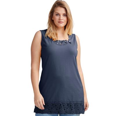 Plus Size Women's Lace Hem Tunic Tank by ellos in Navy (Size 4X)